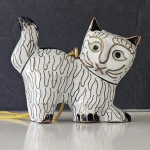 Whimsical Vintage Cloisonne Cat Ornament - White and Black